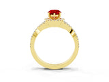 Yellow gold Pear Cut Ruby  Halo Twist Band Solitaire Prong Setting Ring_45
