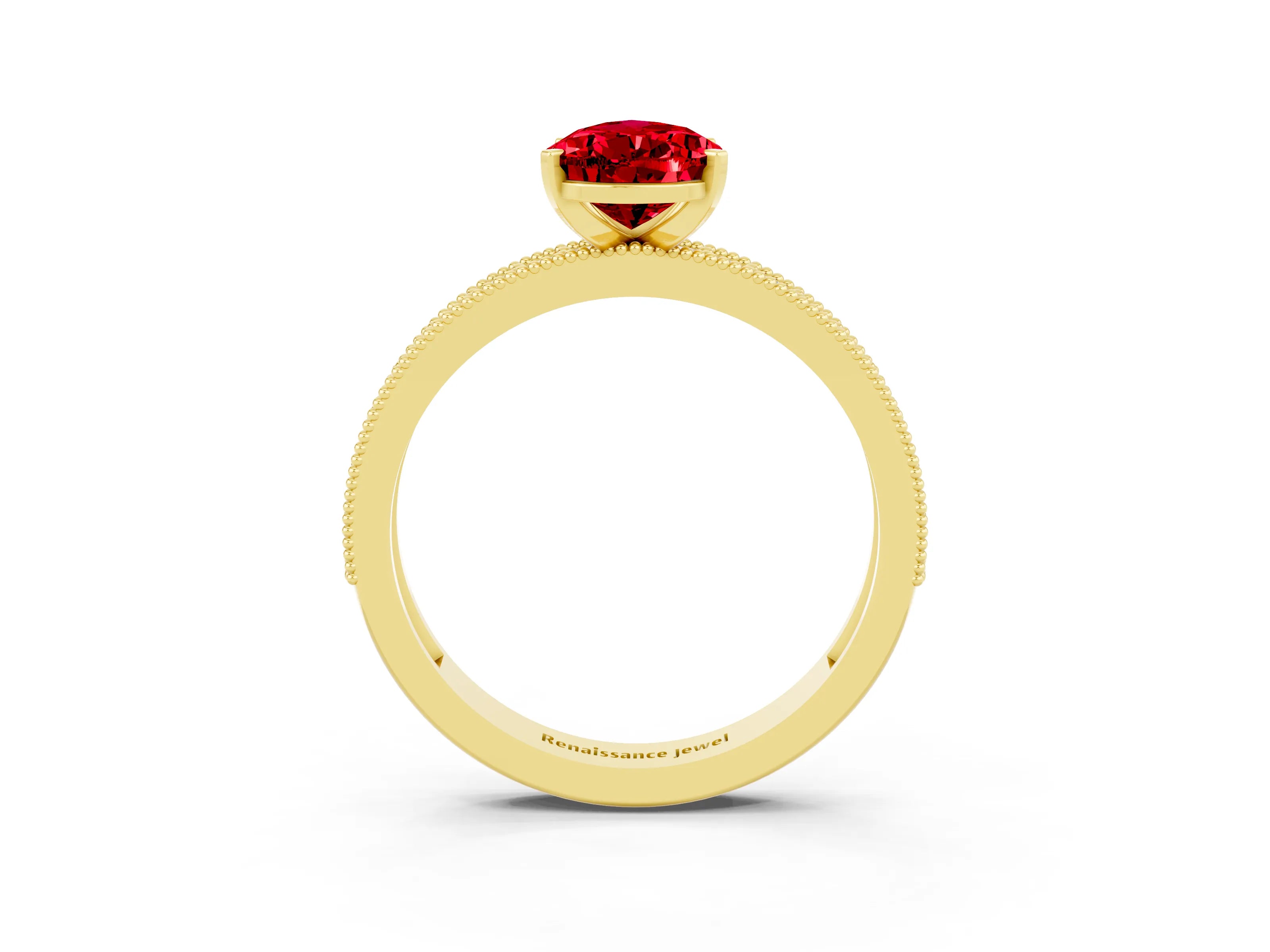 Yellow gold Pear Cut Ruby Milgrain Pavé Engagement Ring with Four-Prong Setting_3