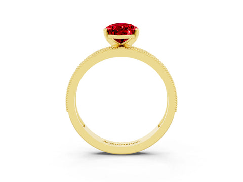 Yellow gold Pear Cut Ruby Milgrain Pavé Engagement Ring with Four-Prong Setting_3