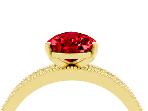 Yellow gold Pear Cut Ruby Milgrain Pavé Engagement Ring with Four-Prong Setting_4