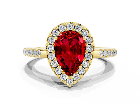 Yellow gold Pear Cut Ruby Pavé Halo Ring with Four-Prong Setting_12
