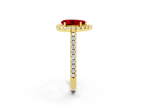 Yellow gold Pear Cut Ruby Pavé Halo Ring with Four-Prong Setting_14