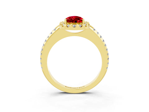 Yellow gold Pear Cut Ruby Pavé Halo Ring with Four-Prong Setting_15