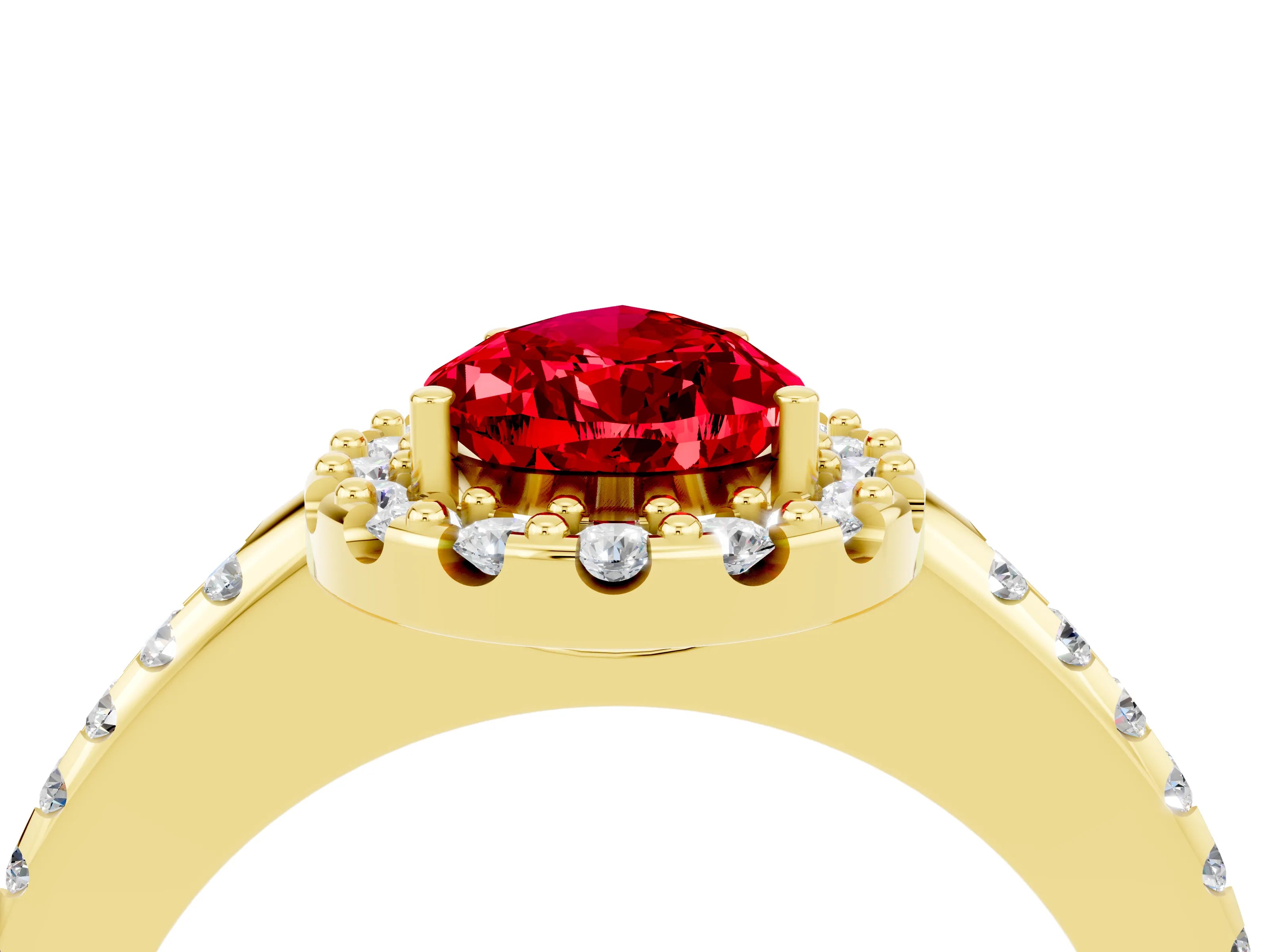 Yellow gold Pear Cut Ruby Pavé Halo Ring with Four-Prong Setting_16