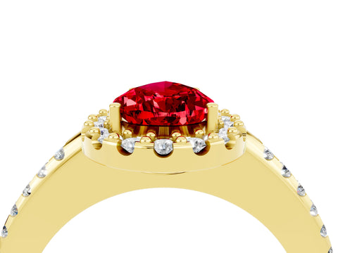 Yellow gold Pear Cut Ruby Pavé Halo Ring with Four-Prong Setting_16
