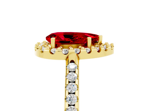 Yellow gold Pear Cut Ruby Pavé Halo Ring with Four-Prong Setting_17