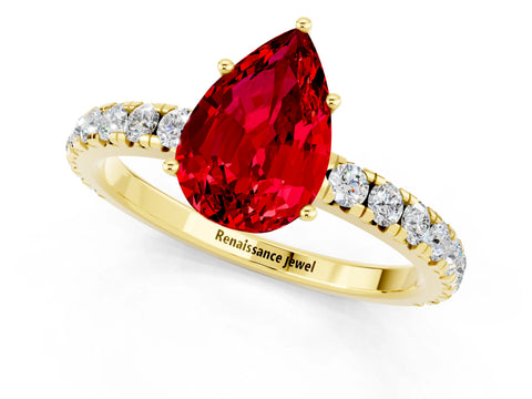Yellow gold Pear Cut Ruby Pavé Solitaire Engagement Ring with Four-Prong Setting_13