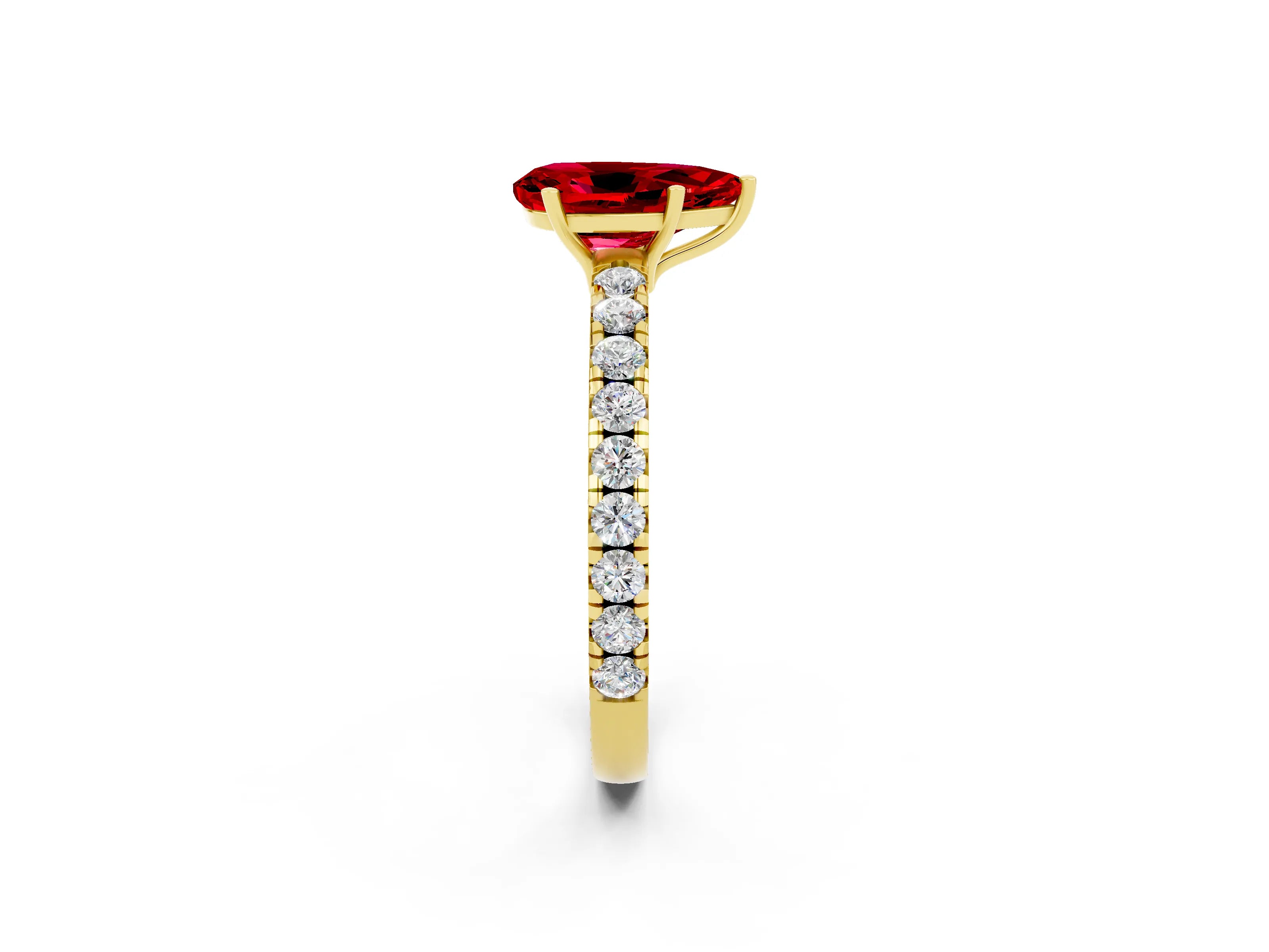 Yellow gold Pear Cut Ruby Pavé Solitaire Engagement Ring with Four-Prong Setting_14