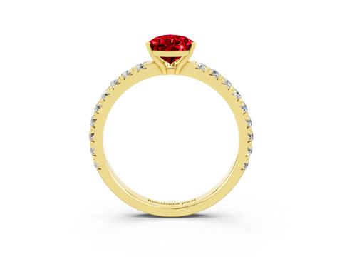 Yellow gold Pear Cut Ruby Pavé Solitaire Engagement Ring with Four-Prong Setting_15