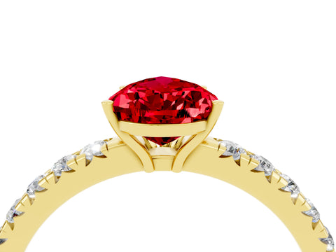Yellow gold Pear Cut Ruby Pavé Solitaire Engagement Ring with Four-Prong Setting_16
