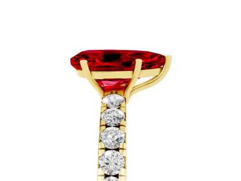Yellow gold Pear Cut Ruby Pavé Solitaire Engagement Ring with Four-Prong Setting_17