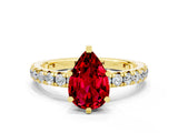 Yellow gold Pear Cut Ruby Pavé Solitaire Ring with Round Band and Prong Setting_24