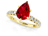 Yellow gold Pear Cut Ruby Pavé Solitaire Ring with Round Band and Prong Setting_25
