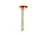 Yellow gold Pear Cut Ruby Pavé Solitaire Ring with Round Band and Prong Setting_26
