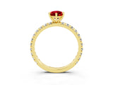 Yellow gold Pear Cut Ruby Pavé Solitaire Ring with Round Band and Prong Setting_27