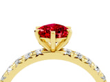 Yellow gold Pear Cut Ruby Pavé Solitaire Ring with Round Band and Prong Setting_28