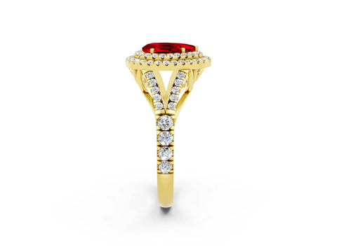 Yellow gold Pear Cut Ruby Pavé Split Shank Double Halo Engagement Ring_11