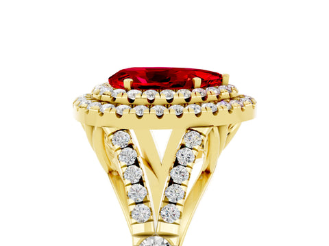 Yellow gold Pear Cut Ruby Pavé Split Shank Double Halo Engagement Ring_14