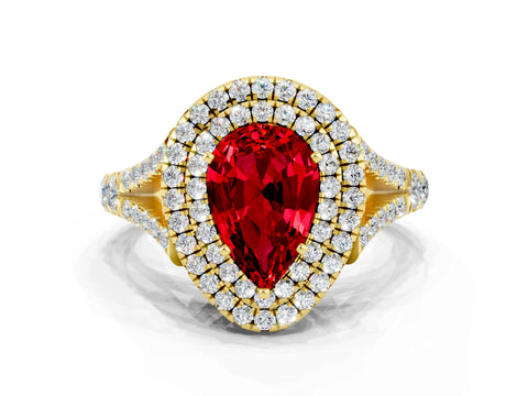 Yellow gold Pear Cut Ruby Pavé Split Shank Double Halo Engagement Ring_21