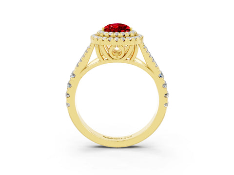 Yellow gold Pear Cut Ruby Pavé Split Shank Double Halo Engagement Ring_3