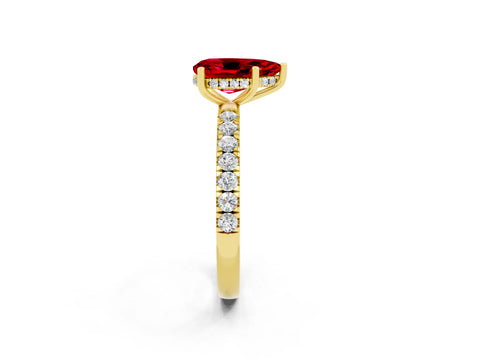 Yellow gold Pear Cut Ruby Pave Band Solitaire Ring with Four-Prong Setting_14