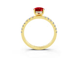 Yellow gold Pear Cut Ruby Pave Band Solitaire Ring with Four-Prong Setting_15