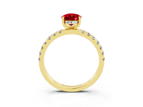 Yellow gold Pear Cut Ruby Pave Band Solitaire Ring with Four-Prong Setting_15