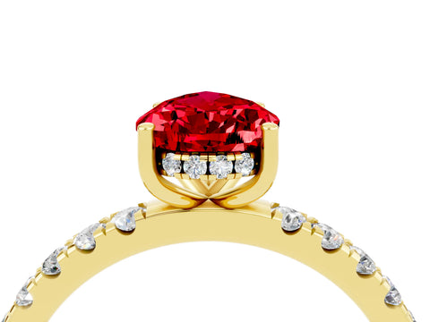 Yellow gold Pear Cut Ruby Pave Band Solitaire Ring with Four-Prong Setting_16