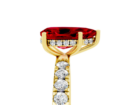Yellow gold Pear Cut Ruby Pave Band Solitaire Ring with Four-Prong Setting_17