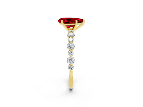 Yellow gold Pear Cut Ruby Prong Set Engagement Ring with Pavé Band_2