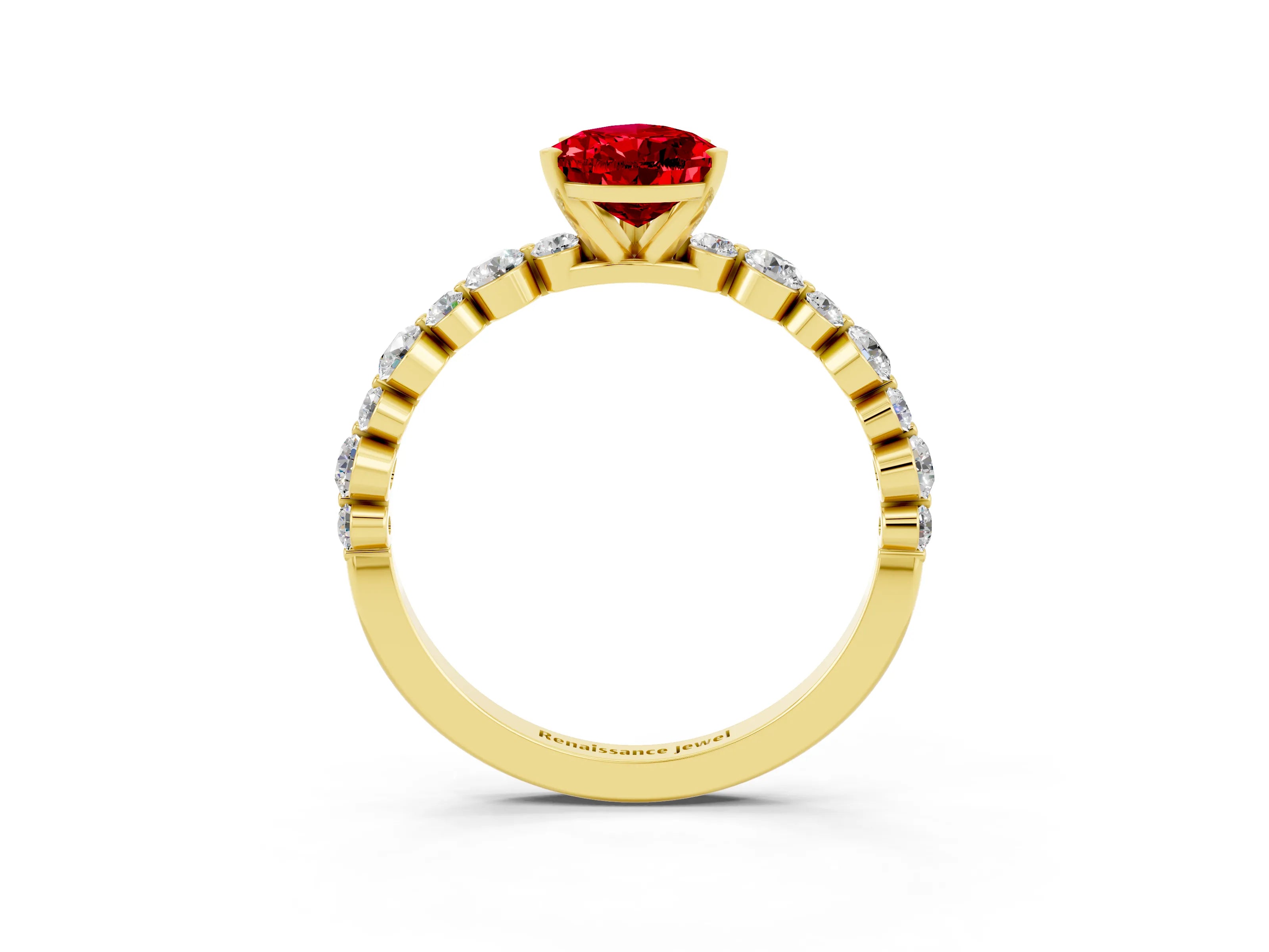 Yellow gold Pear Cut Ruby Prong Set Engagement Ring with Pavé Band_3