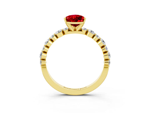 Yellow gold Pear Cut Ruby Prong Set Engagement Ring with Pavé Band_3