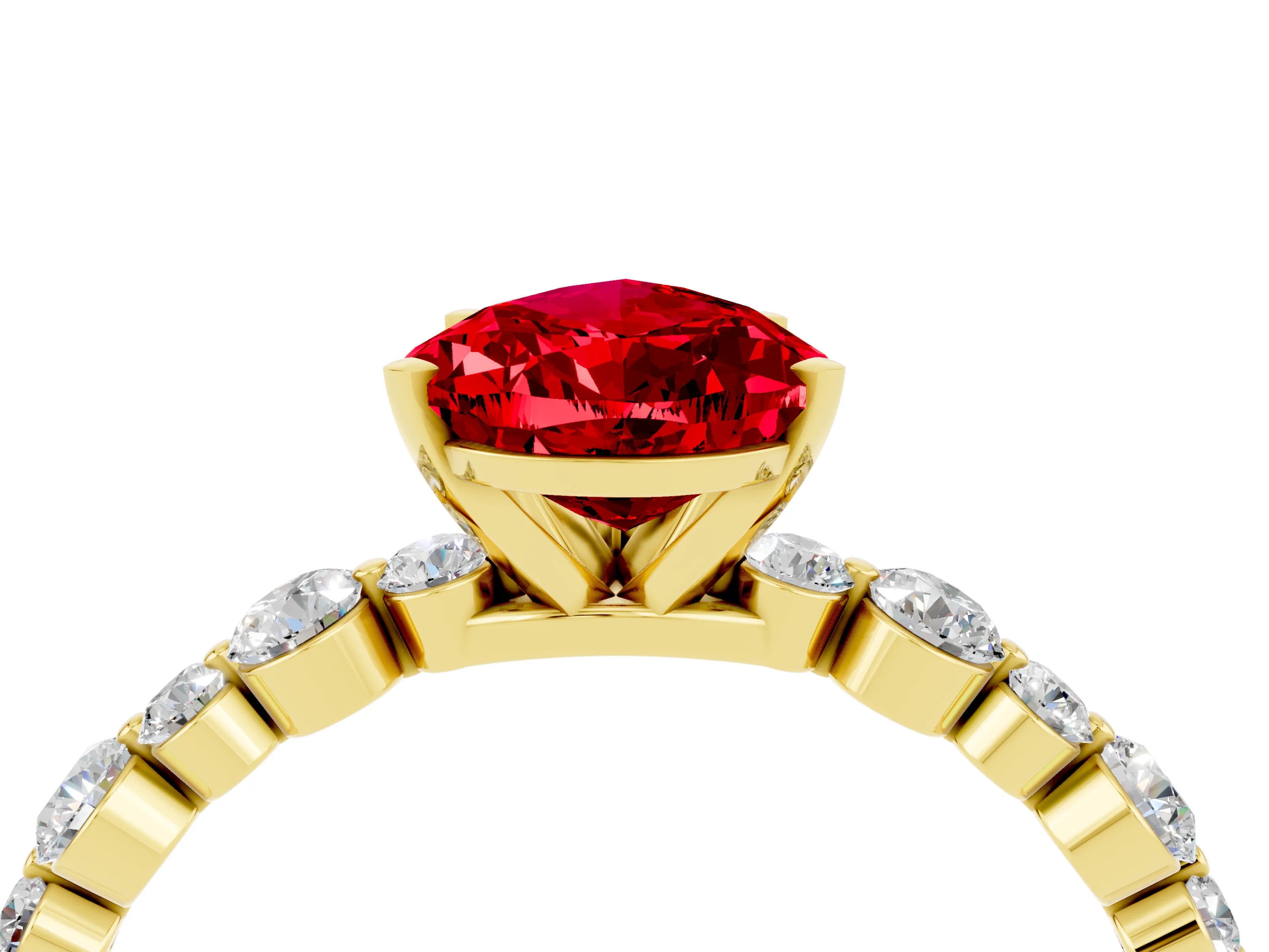 Yellow gold Pear Cut Ruby Prong Set Engagement Ring with Pavé Band_4