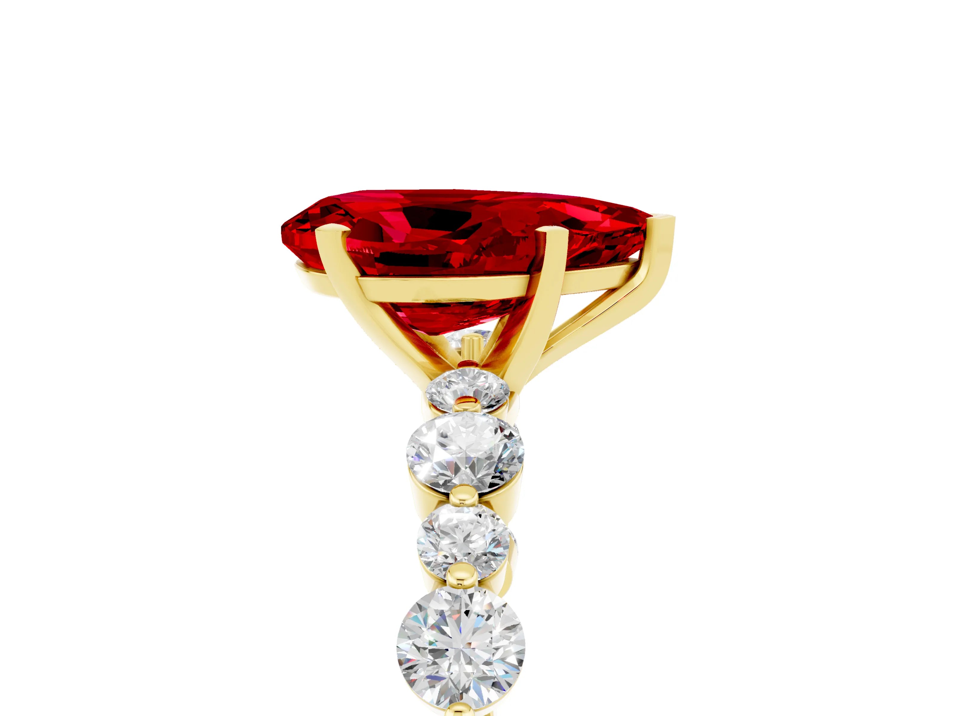 Yellow gold Pear Cut Ruby Prong Set Engagement Ring with Pavé Band_5
