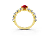 Yellow gold Pear Cut Ruby Prong Setting with Side Stones on a Pave Band_3