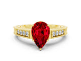 Yellow gold Pear Cut Ruby Ring with Milgrain Pavé Band and Four-Prong Setting_12