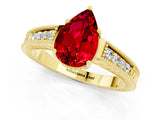 Yellow gold Pear Cut Ruby Ring with Milgrain Pavé Band and Four-Prong Setting_13