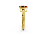 Yellow gold Pear Cut Ruby Ring with Milgrain Pavé Band and Four-Prong Setting_14