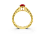 Yellow gold Pear Cut Ruby Ring with Milgrain Pavé Band and Four-Prong Setting_15