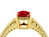 Yellow gold Pear Cut Ruby Ring with Milgrain Pavé Band and Four-Prong Setting_16
