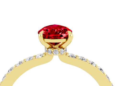 Yellow gold Pear Cut Ruby Ring with Pavé Band and Four-Prong Setting_4