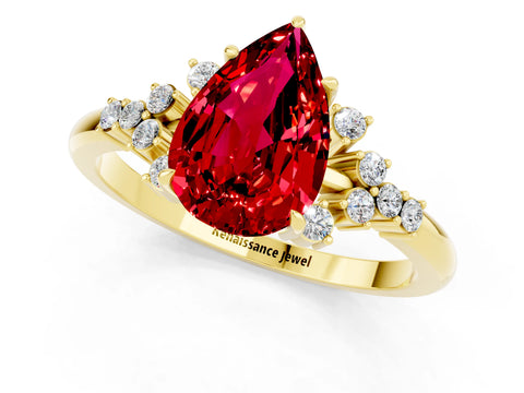 Yellow gold Pear Cut Ruby Ring with Side Stones and Four-Prong Setting_37