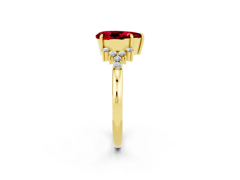 Yellow gold Pear Cut Ruby Ring with Side Stones and Four-Prong Setting_38