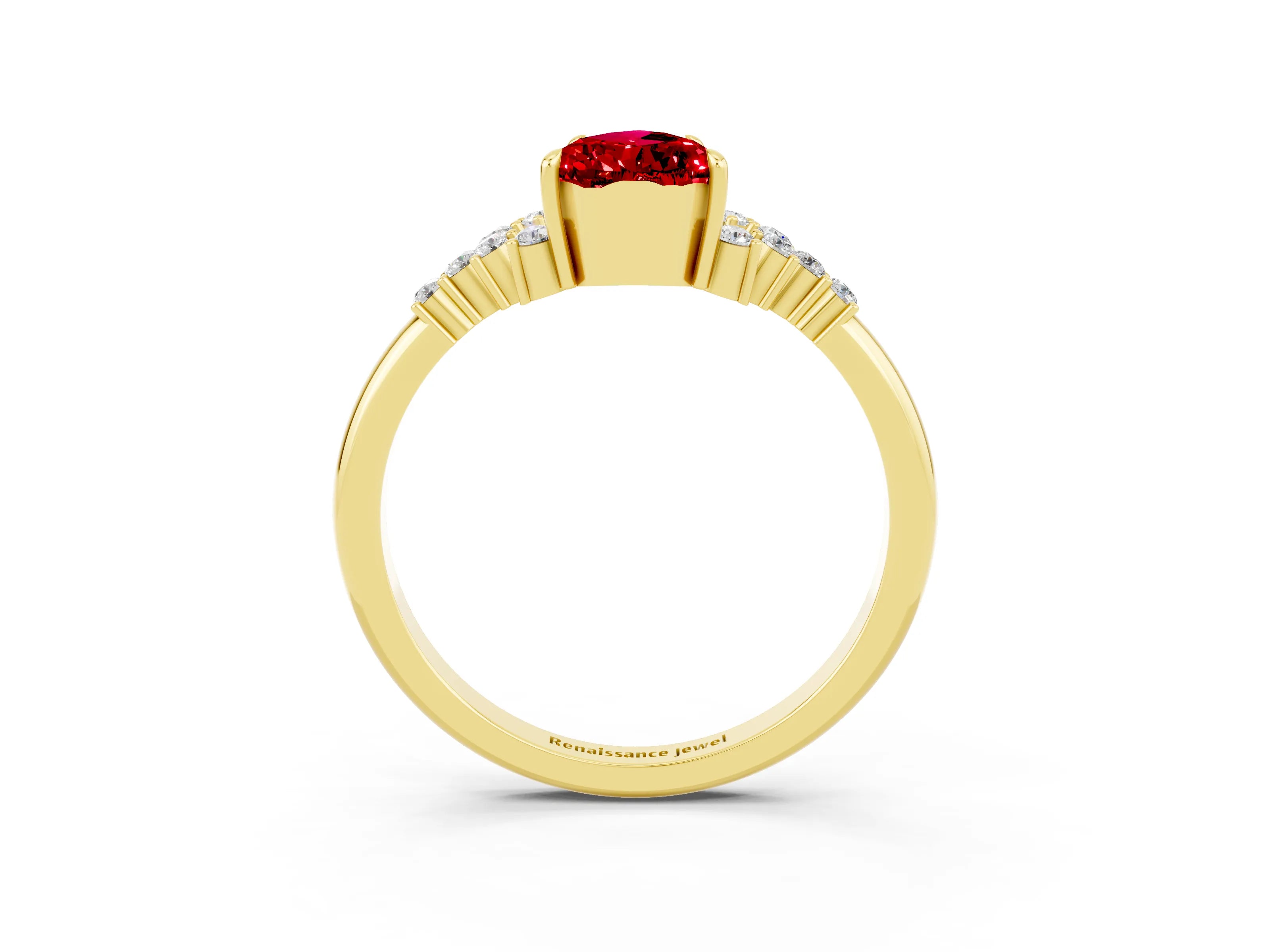 Yellow gold Pear Cut Ruby Ring with Side Stones and Four-Prong Setting_39