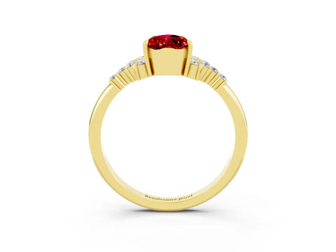Yellow gold Pear Cut Ruby Ring with Side Stones and Four-Prong Setting_39
