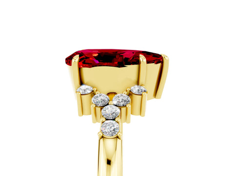 Yellow gold Pear Cut Ruby Ring with Side Stones and Four-Prong Setting_41