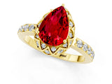 Yellow gold Pear Cut Ruby Scalloped Halo Engagement Ring with Round Shared Prong Band_25