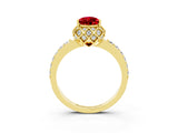 Yellow gold Pear Cut Ruby Scalloped Halo Engagement Ring with Round Shared Prong Band_27