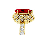 Yellow gold Pear Cut Ruby Scalloped Halo Engagement Ring with Round Shared Prong Band_29