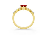 Yellow gold Pear Cut Ruby Scattered Round Accent Ring with Prong Setting_15